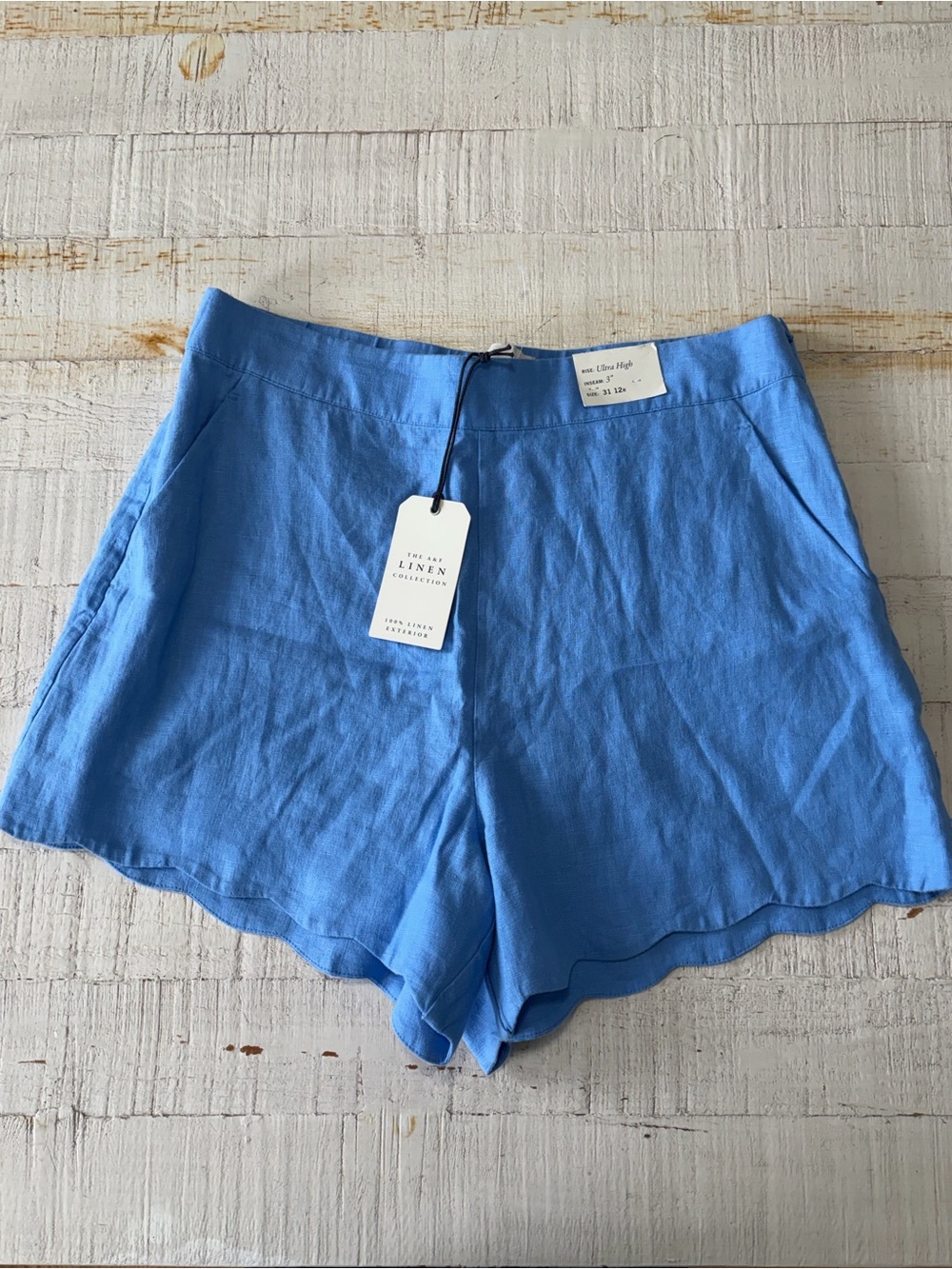 Abercrombie & Fitch NWT size 12 Waist 31 Blue Linen Scalloped Hem Shorts